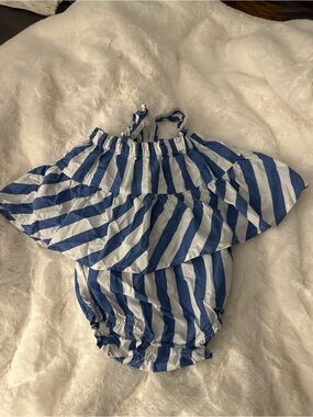 GAP Blue & White Striped Ruffle Baby Romper
